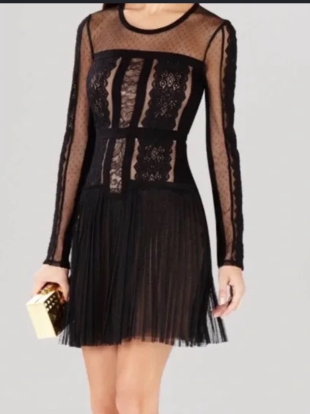 BCBGMAXAZRIA Sheer Black Lace Paneled Women's Dress XS